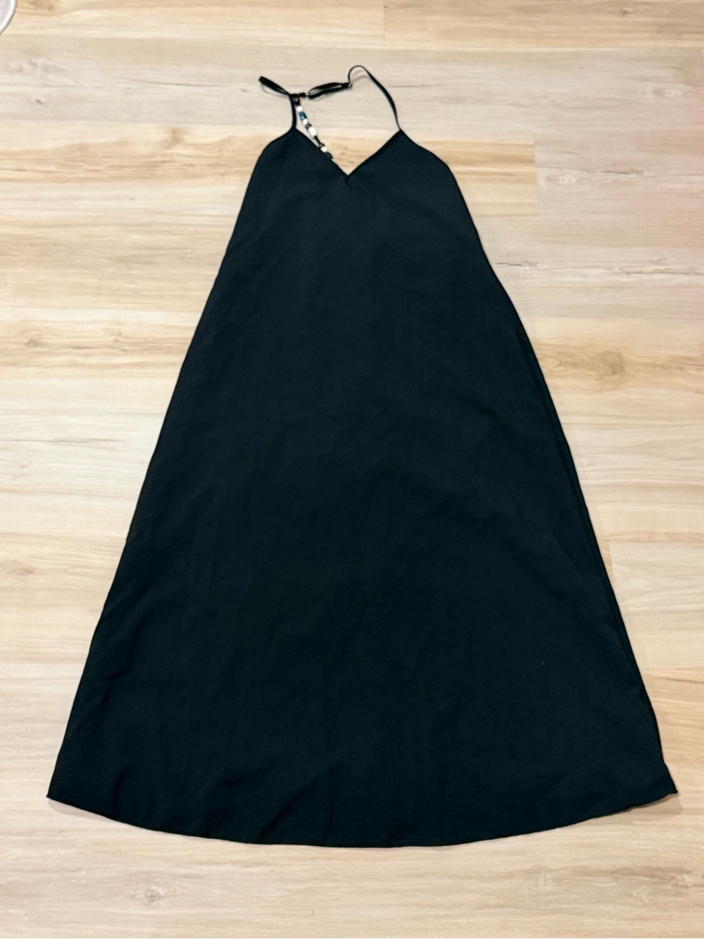 Black V-Neck Slip Dress with Beaded Strap